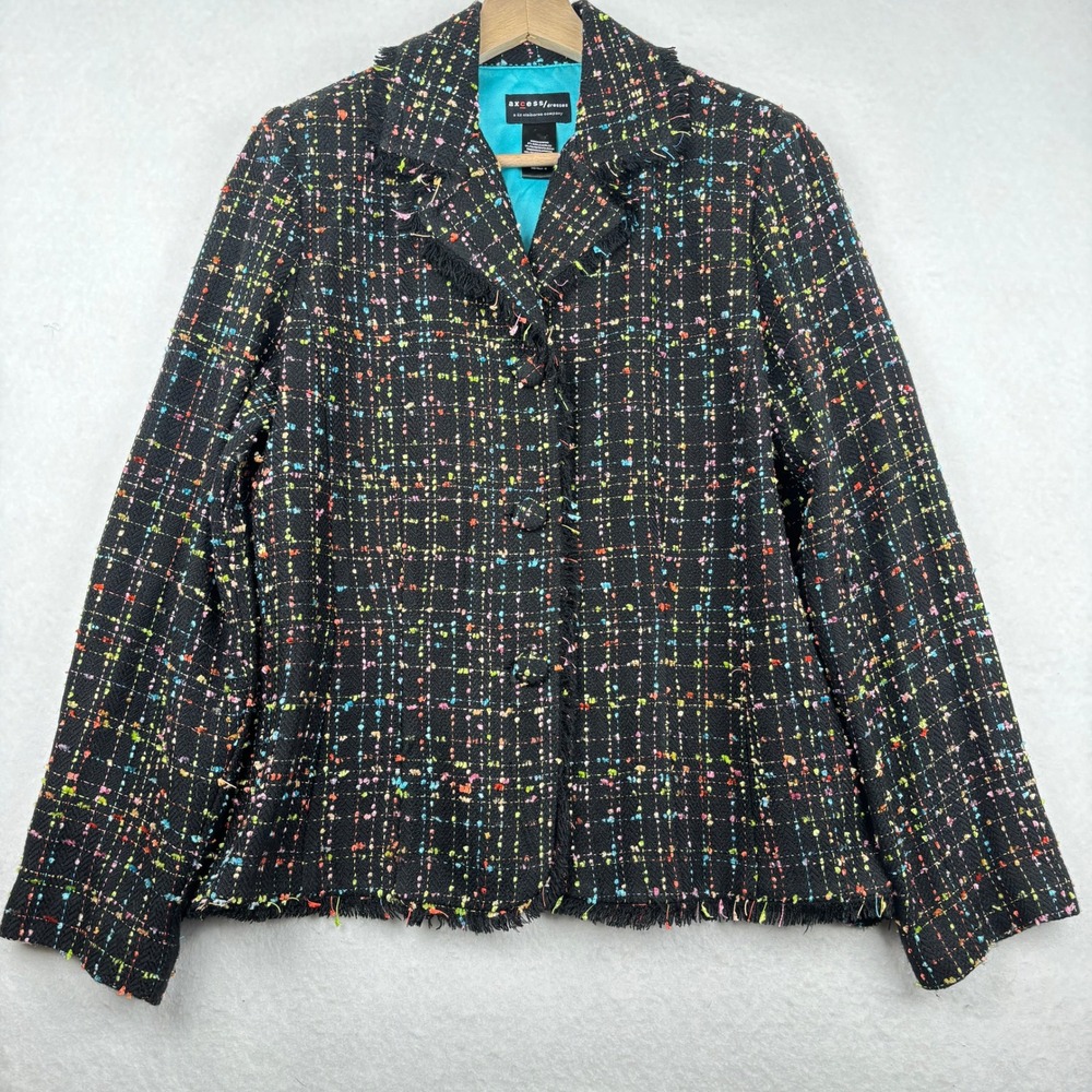 Axcess Tweed Blazer Womens 12 Fringe Trim Academic Classic